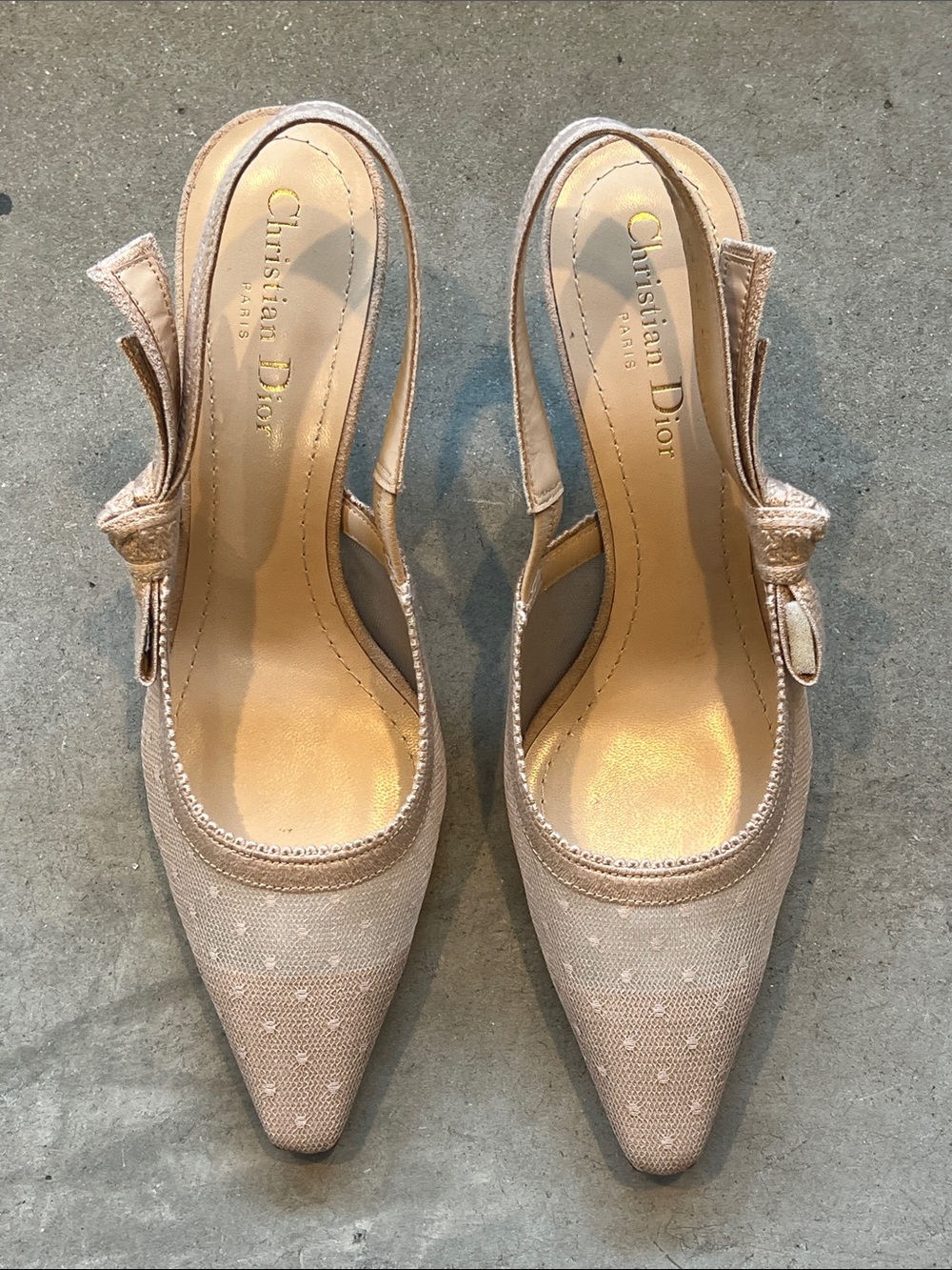Dior Nude Pointed Slingback Mules with Bow Detail